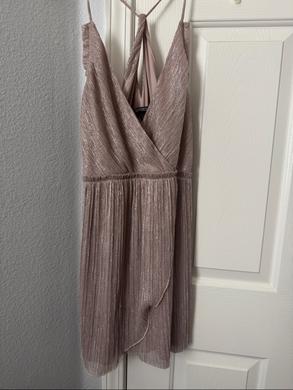 Express Blush Pink Shimmery V-Neck Dress